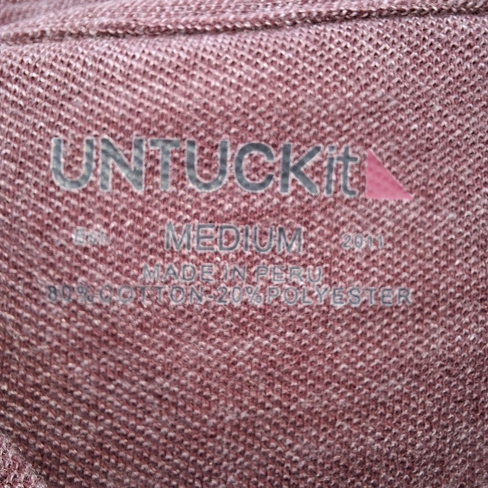 UNTUCKit DAO Polo Shirt Mens Medium Maroon Long Sleeve Heathered Cotton Blend - Picture 8 of 15